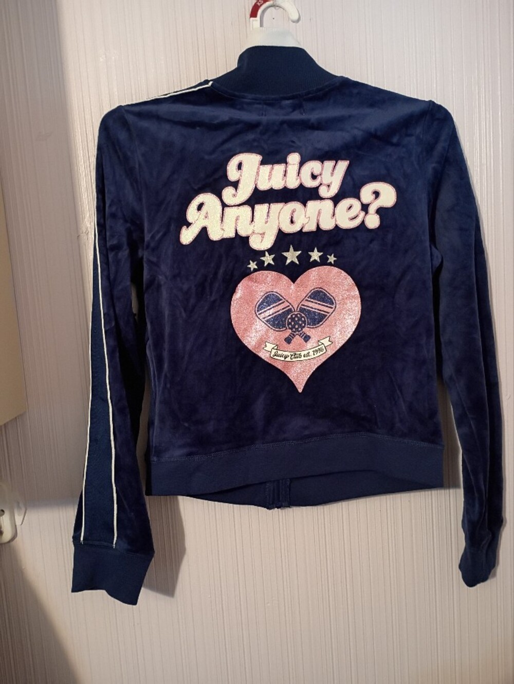 New! Juicy Couture Blue/ White velour track jacket Size Medium